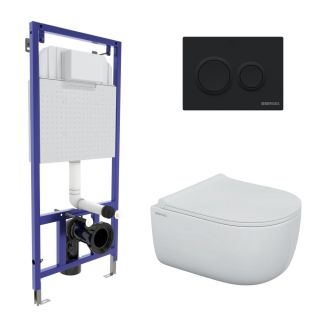 Комплект Berges 4в1 043311: инсталляция NOVUM 525 кнопка O5 черная Soft Touch унитаз EGO Rimless сидение Okus Slim SO